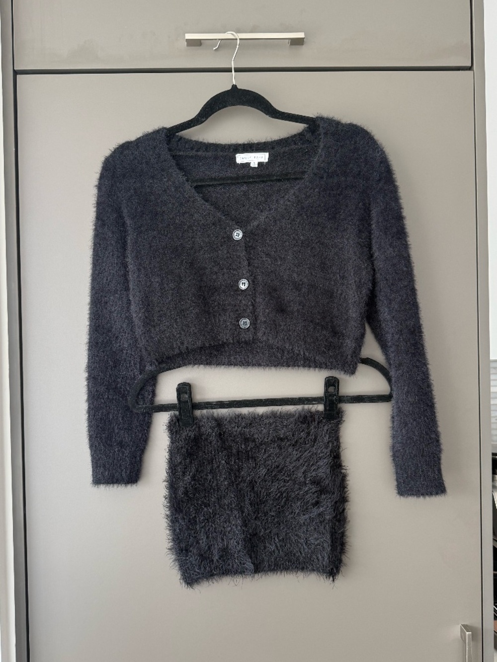 Faux Mohair Cardigan & Strapless Top/Skirt Combo Size S/M Matching Black Set